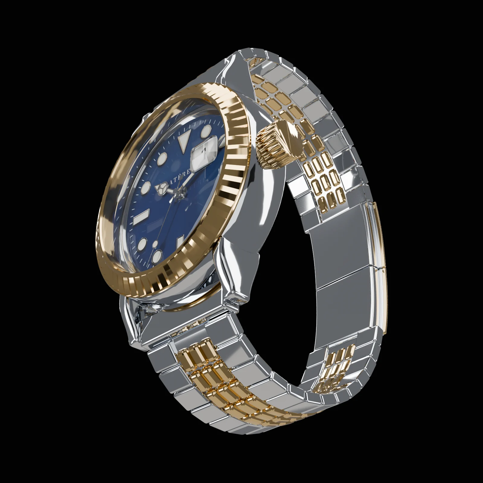 Blue Diver, Two-Tone: the complete ATÉRET automatic watch on its strap