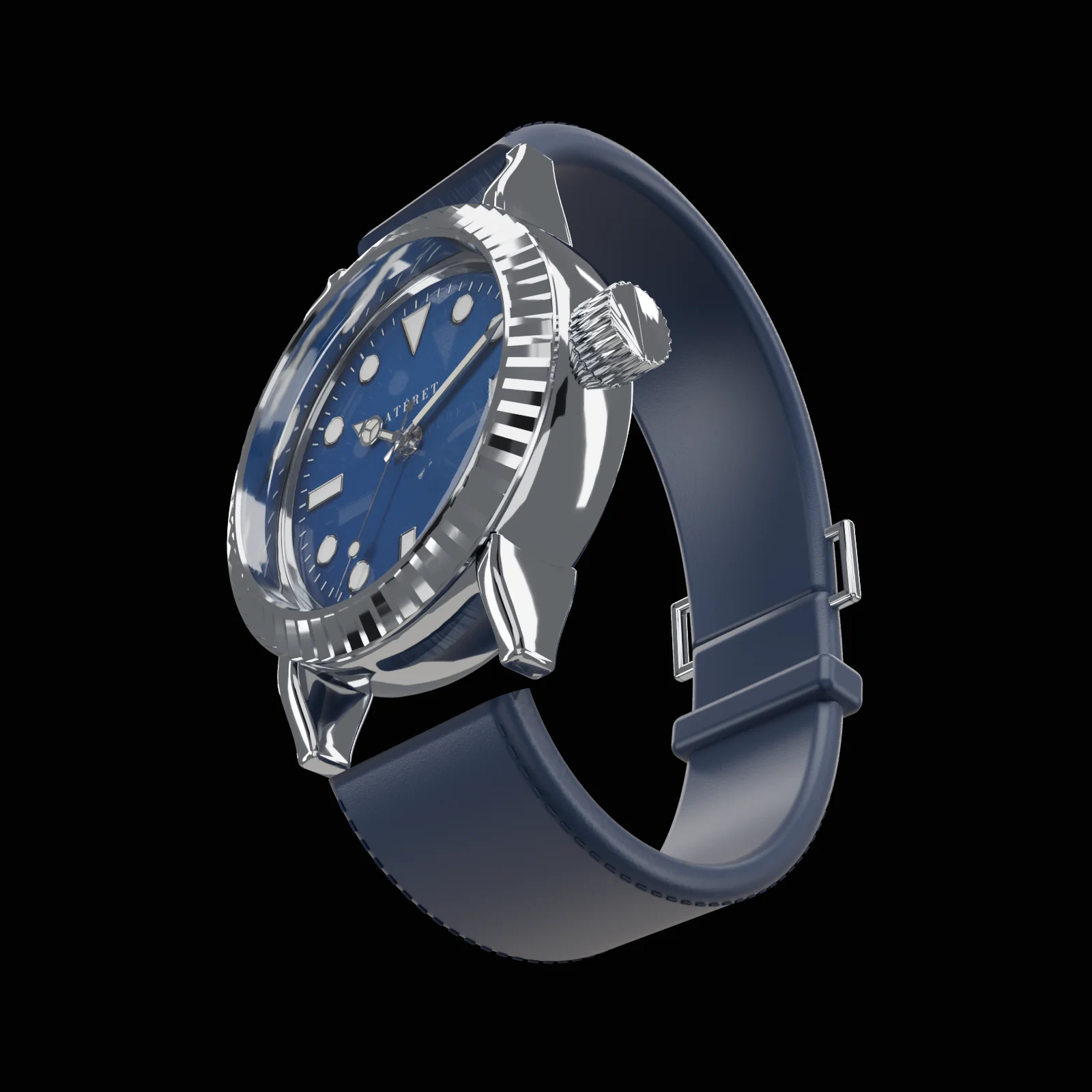 Blue Matte on Blue Leather: the complete ATÉRET automatic watch on its strap