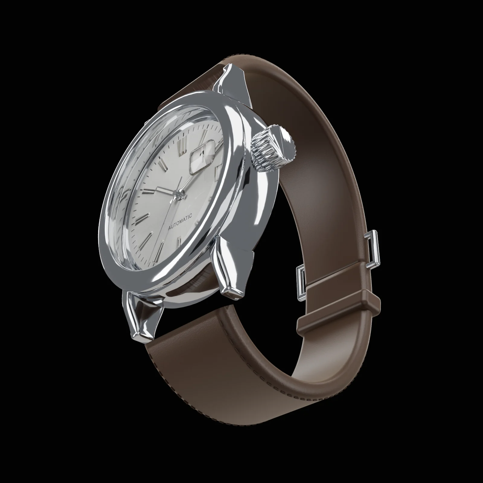 White Sunburst on Leather: the complete ATÉRET automatic watch on its strap
